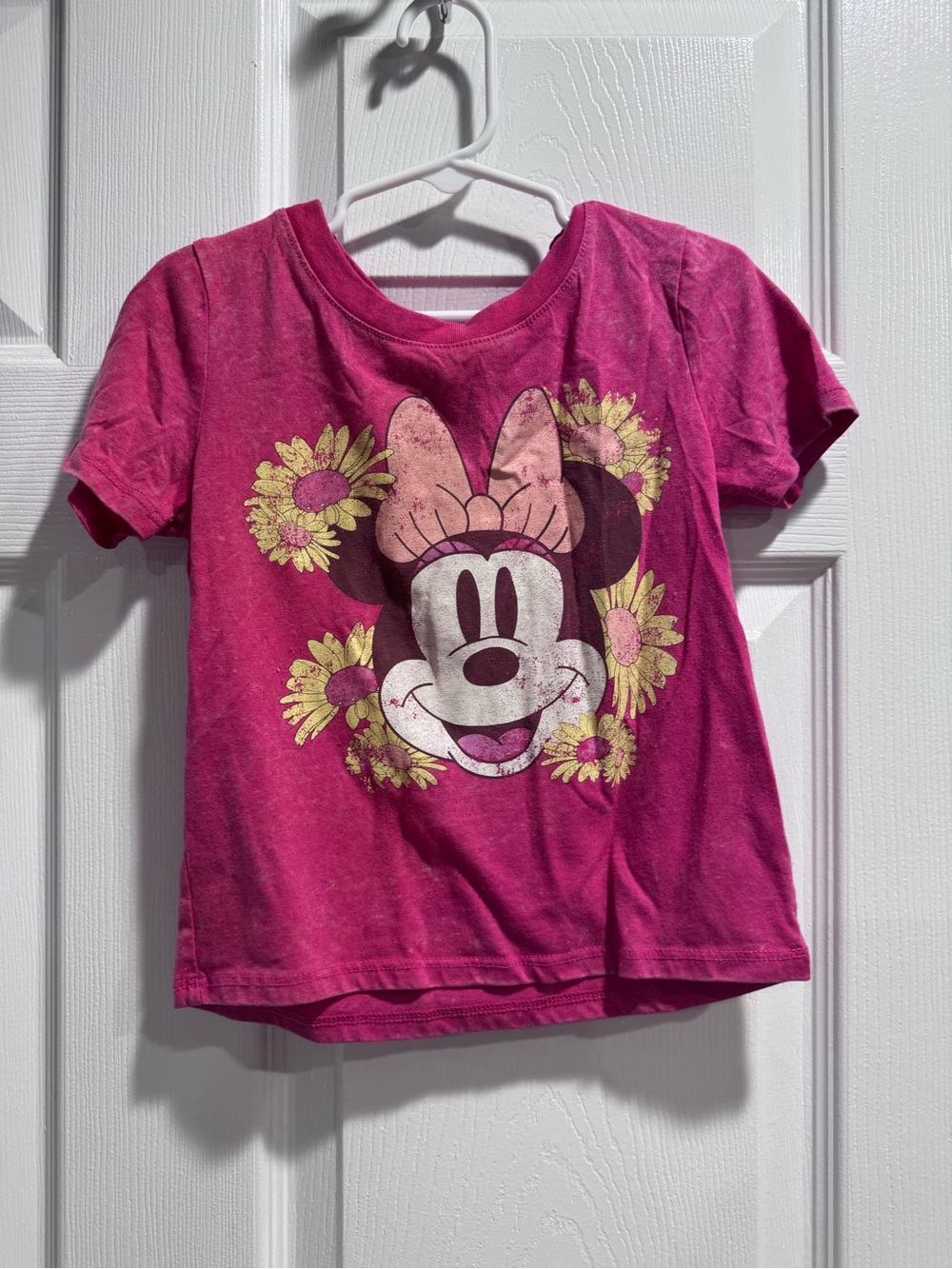 Disney Minnie Mouse Magenta Graphic Tee with Yellow Flowers
